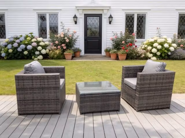 Fimous Rattan Garden Furniture Set with Lounge Armchairs and Outdoor Coffee Table in Grey