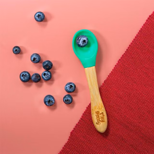 Tiny Dining Children's Bamboo Spoon with Green Silicone Tip