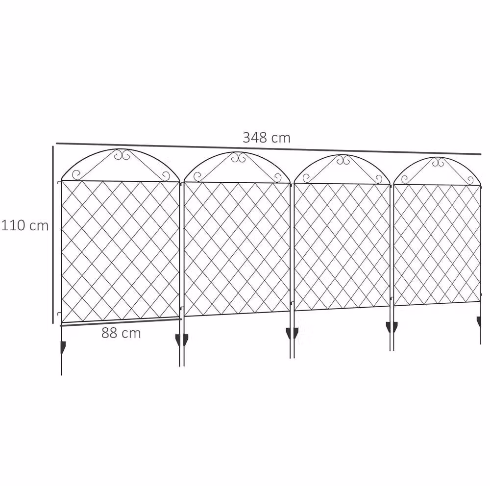 STILVORA Black Powder-Coated Metal Decorative Garden Fence Panels, 3.5m Length, Round In-Ground Design – 3