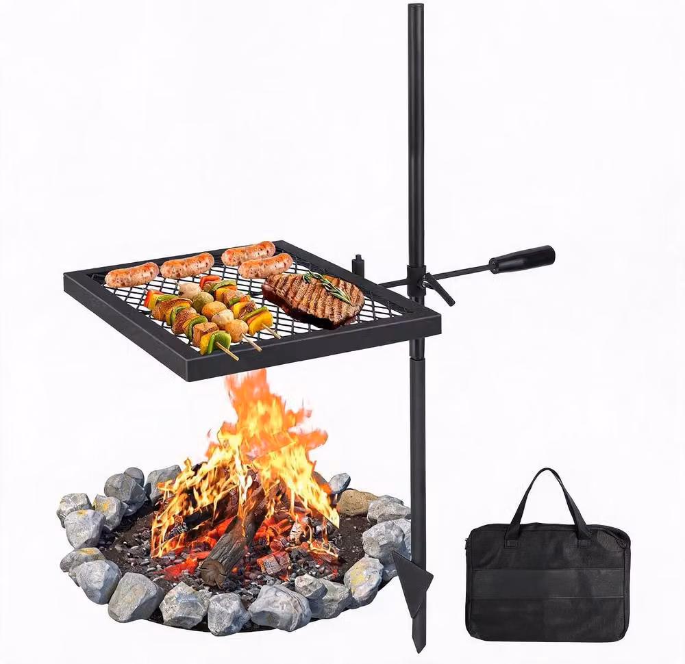 London Boutique Set of 2 Black Steel Swivel Fire Pit BBQ Grill with Charcoal Grates, W/D/H: 40.64 x 40.64 x 72.9 cm – 2