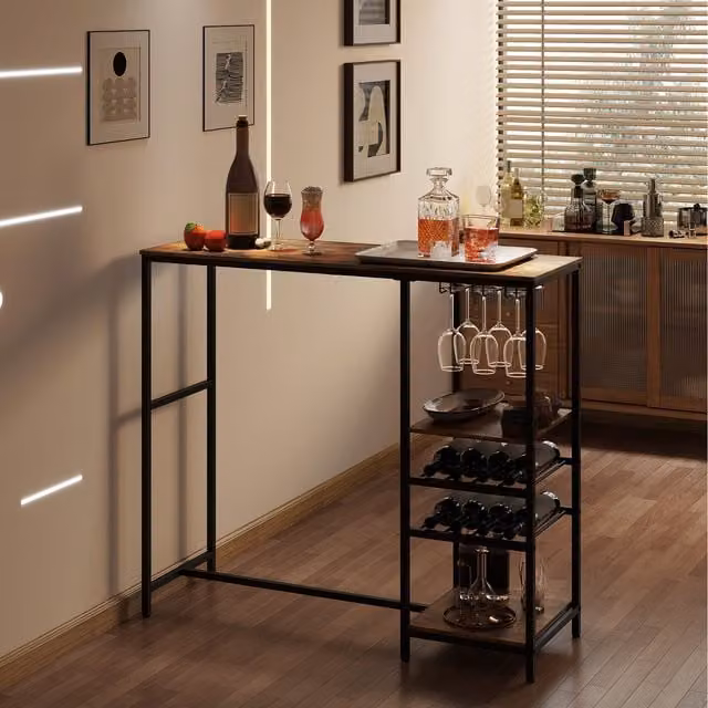 Costway Rustic Brown Wood Bar Height Dining Table