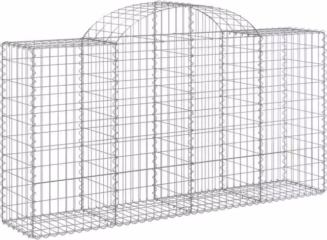 Berkfield Home Decorative Arched Gabion Baskets, 7 Piece Set, Galvanised Steel, Silver, W/D/H: 200 x 50 x 100/120 cm – 1