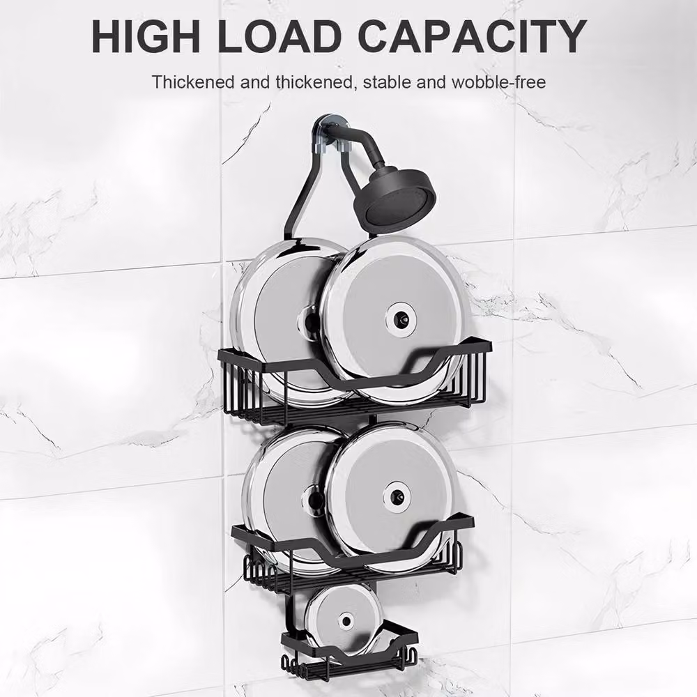 VOGREX 3 Tier Over Door Shower Caddy Hanging Bath Organiser in Black – 2
