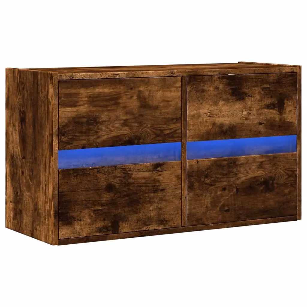 Berkfield Home TV Wall Cabinet with LED Lights in Smoked Oak Brown, W/D/H: 80 x 31 x 45 cm – 2