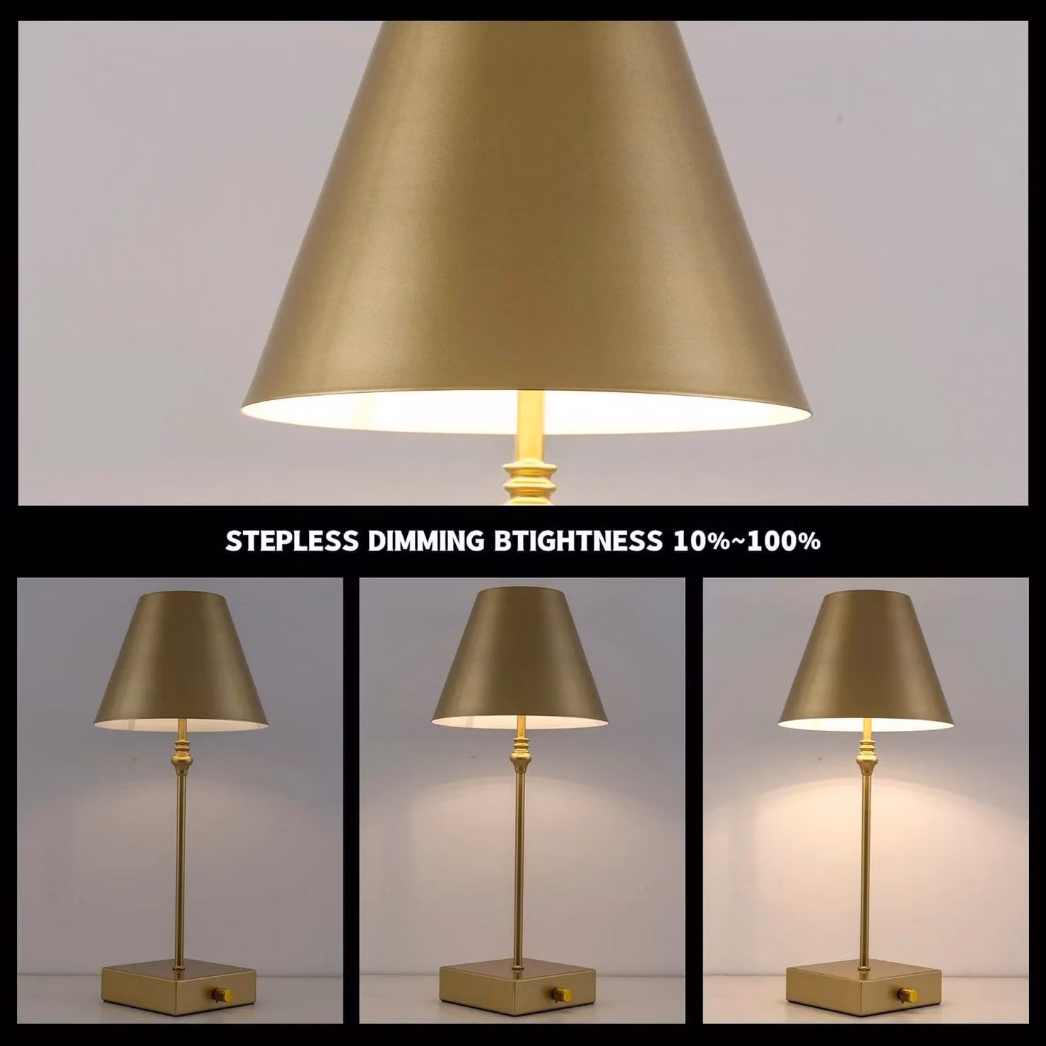 Harper Living Modern Cordless LED Table Lamp with Dimmable Rotary Switch, Gold – 3