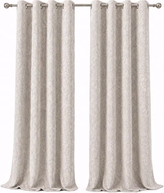 MHG Living Floral Jacquard Eyelet Curtains, Beige, 117 x 183 cm – 1