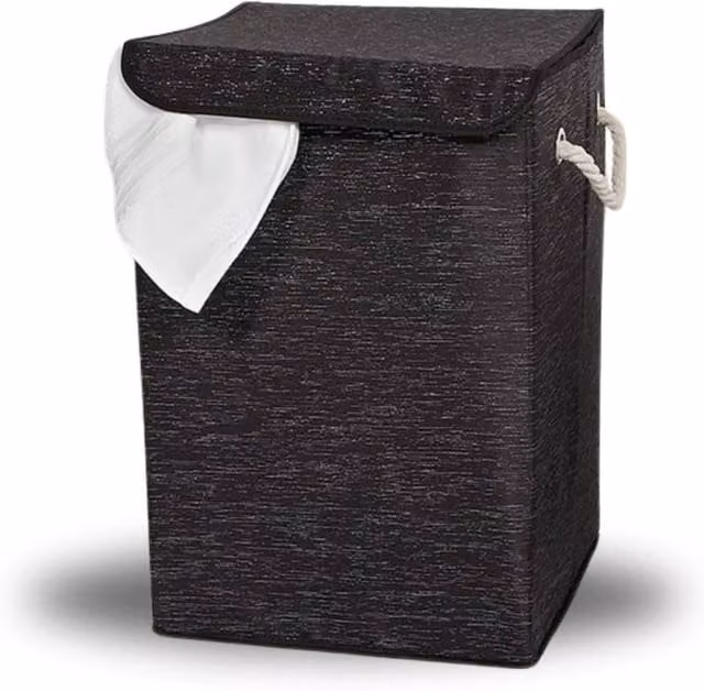 Kelvenix Black Collapsible Fabric Laundry Basket with Lid and Handles