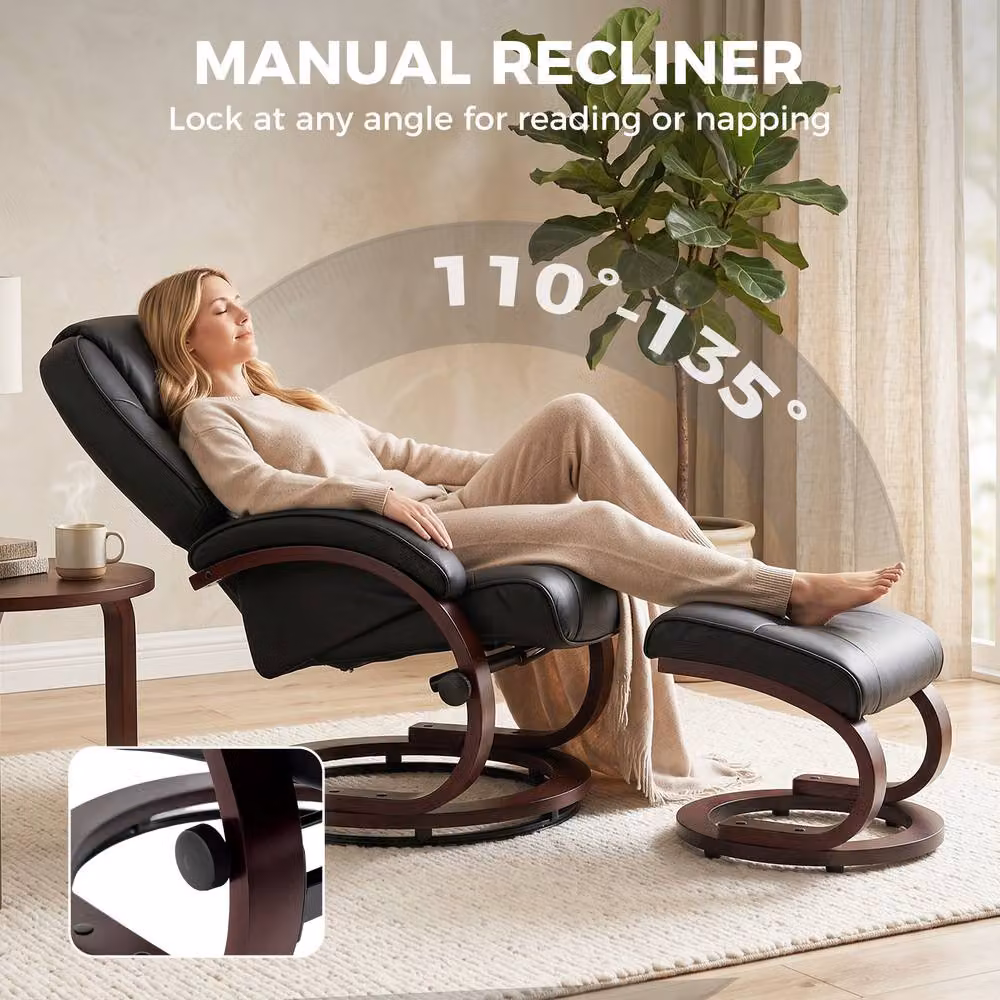 STILVORA Black Faux Leather Recliner Armchair with Footstool and 360 Degree Swivel Function – 5