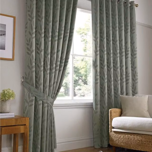 Terrys Floral Opaque Eyelet Curtains in Green