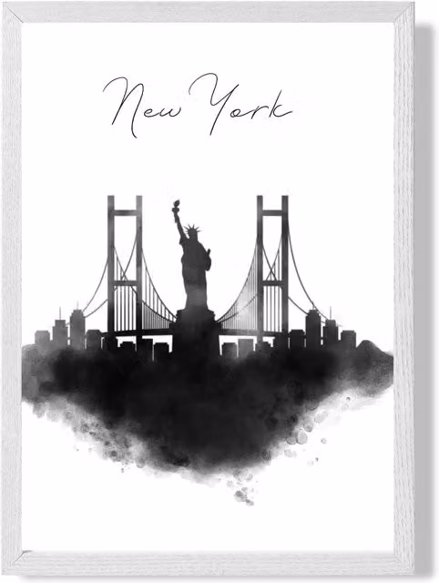 ARTZE New York Watercolour Skyline City Framed Print, Black and White, A2