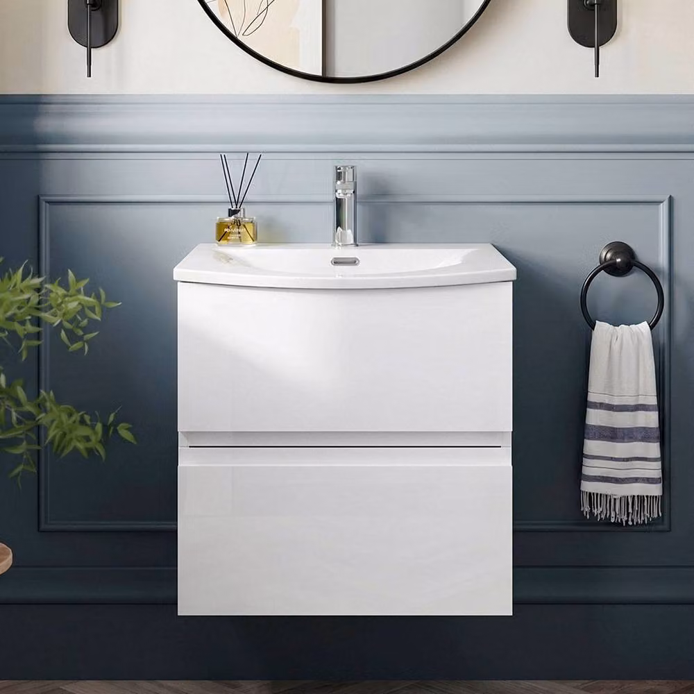 Balterley Mavesyn 2 Drawer Wall Hung Vanity Basin Unit, Satin White, Width: 50 cm – 2