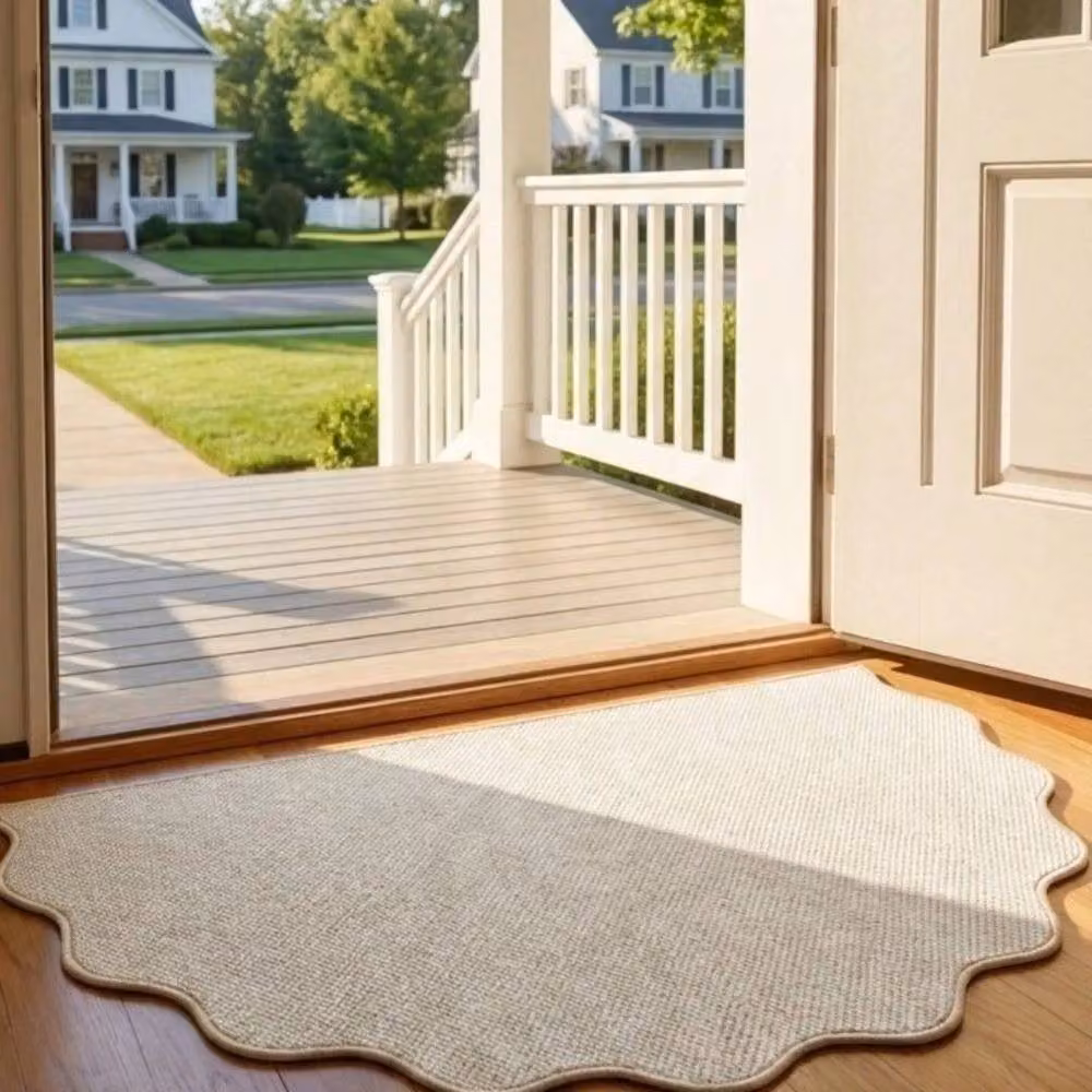 FLAVORA White Irregular Sisal Entrance Door Mat Rug with Minimalist Plain Design – 4