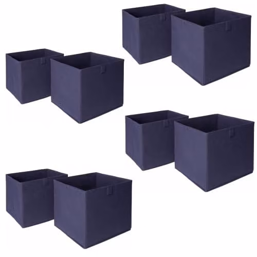 OHS Set of 8 Fabric Collapsible Storage Boxes with Handles, Blue, W/D/H: 27 x 27 x 27 cm – 1