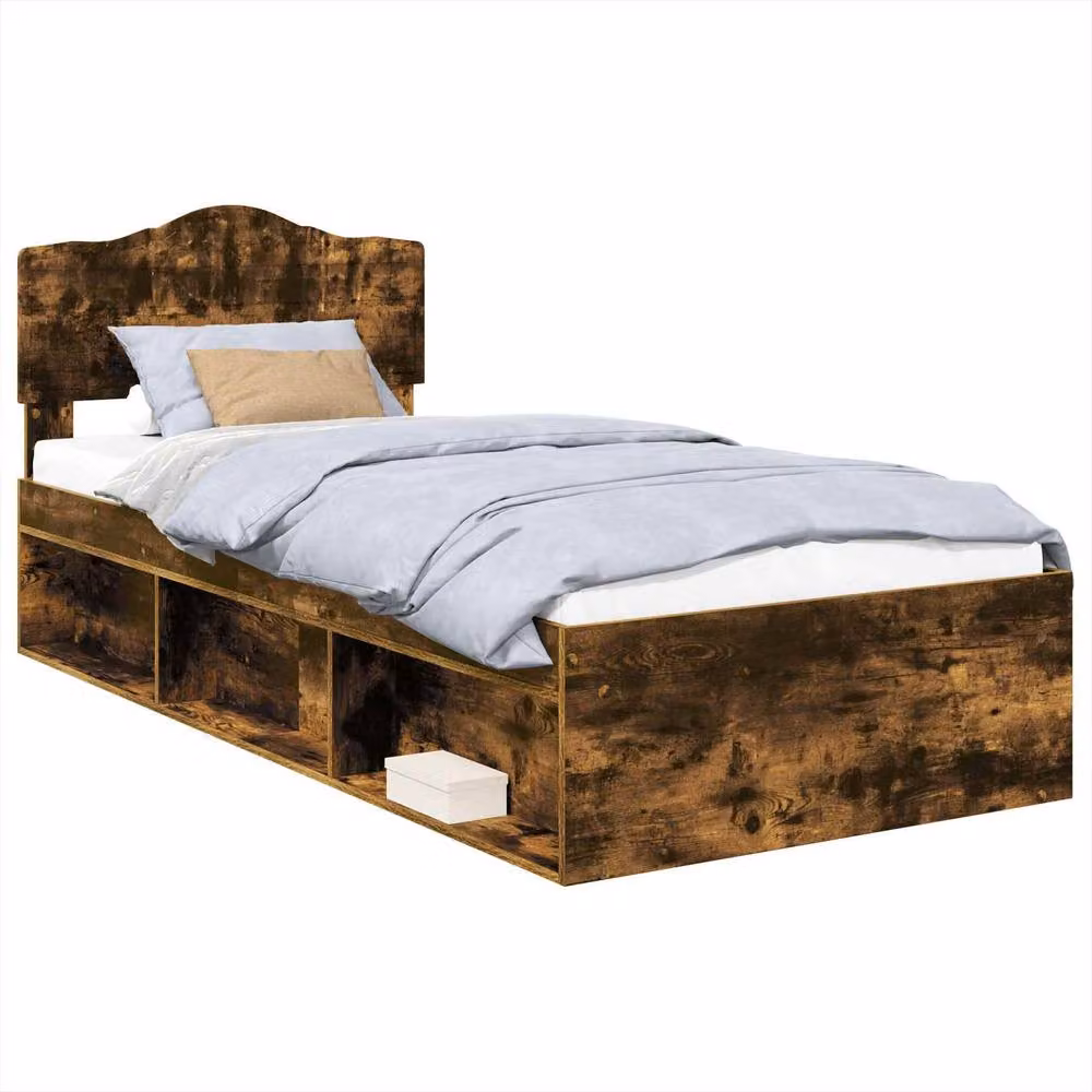 Berkfield Home Bed Frame with Headboard in Smoked Oak and Solid Pine Wood, Brown, W/D/H: 90 x 190 cm – 2