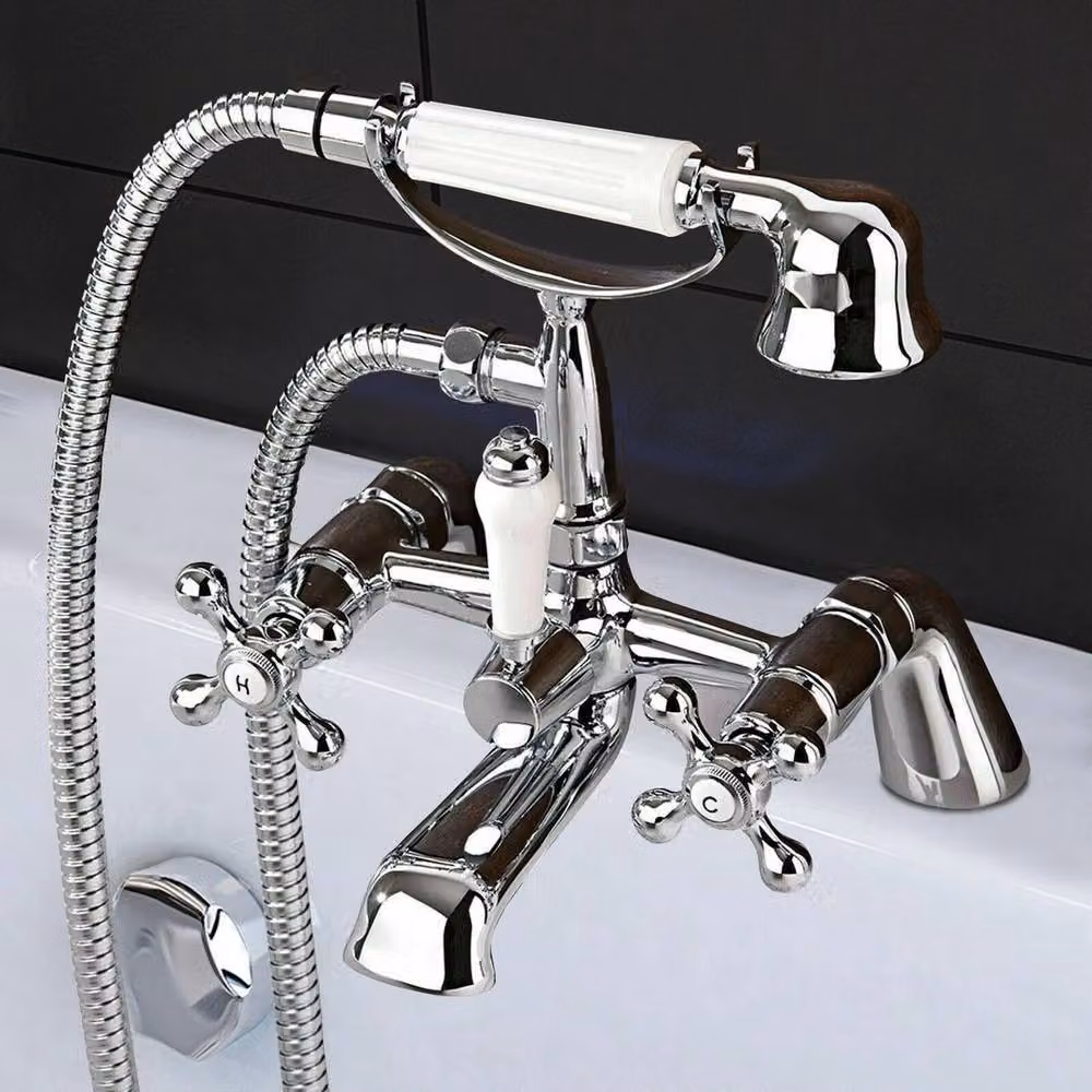 PAWNORA Traditional Two-Handle Bath Filler Shower Mixer Tap Set in Silver Chrome – 2