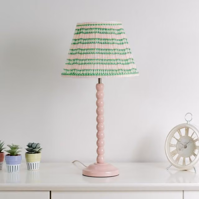 ValueLights Pink Aztec Gathered Fabric Pleated Tapered Lampshade with LED Bulb, Width: 27.5 cm