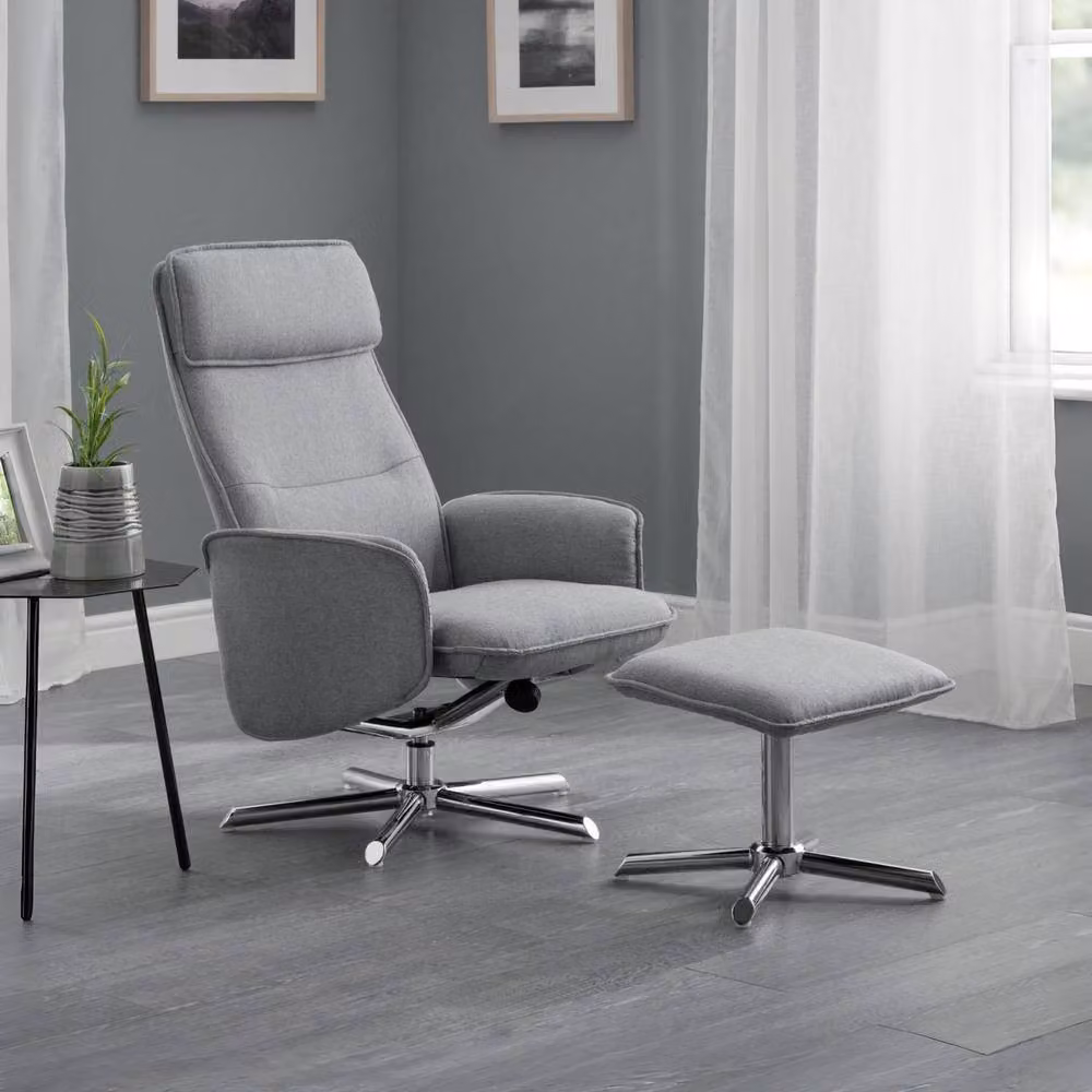 Cheshire Aria Recliner Chair with Ottoman in Light Grey Linen Fabric – 2