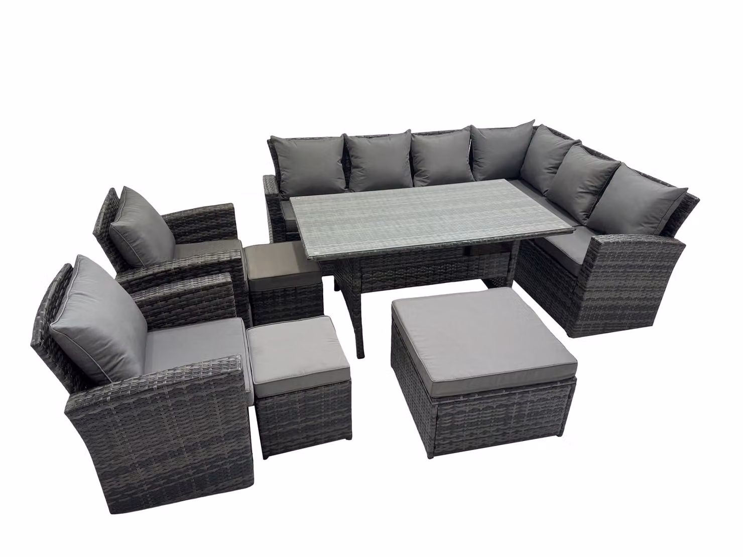 Fimous 11 Seater Modern Rattan Patio Dining Corner Sofa Set with Chairs in Dark Grey – 2