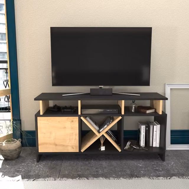 Decorotika Auburn Modern TV Unit in Anthracite and Oak, W: 120 cm