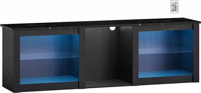 HOMCOM Modern 65 inch TV Stand with LED Lights and Storage in Black – 1