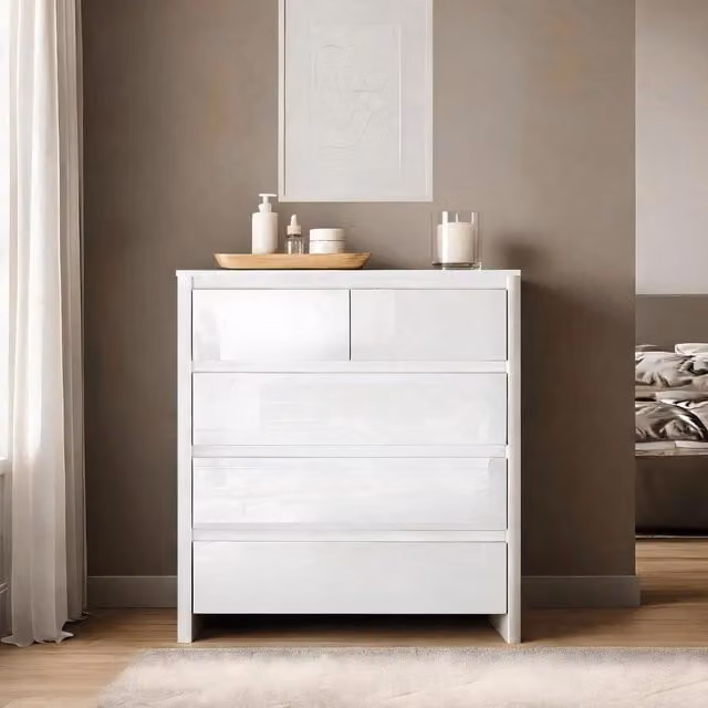 Home Source Modern White High Gloss Freestanding Chest of Drawers