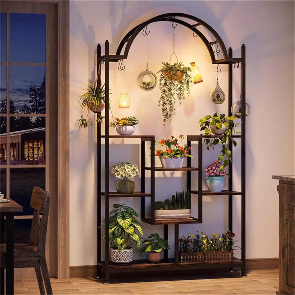 Nordara Arch Shape Tall XL Large Metal Vertical Plant Stand and Shelf in Black – 4