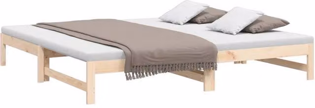 Berkfield Home Pull-out Day Bed in Solid Pine Wood, Beige, W/D/H: 205.5 x 158 x 30 cm – 1