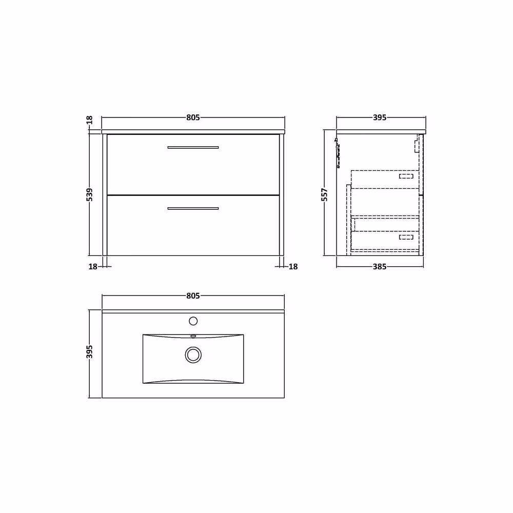 Balterley Winshill 2 Drawer Wall Hung Vanity Basin Unit, Blue, W: 80 cm, D: 53.9 cm – 2