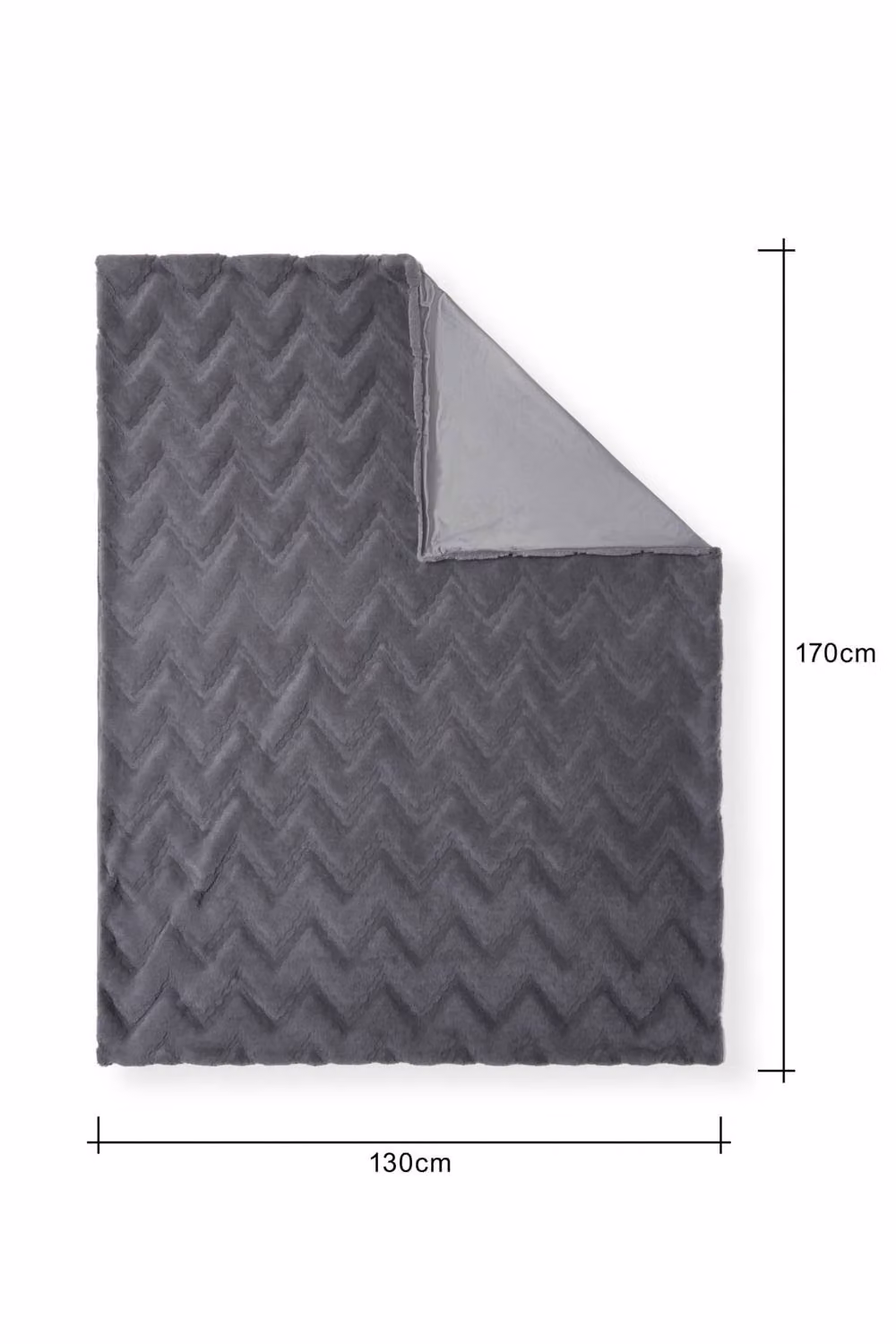 BHS Chevron Fluffy Faux Fur Throw in Anthracite Grey, W/D/H: 170 x 130 x 1 cm – 3
