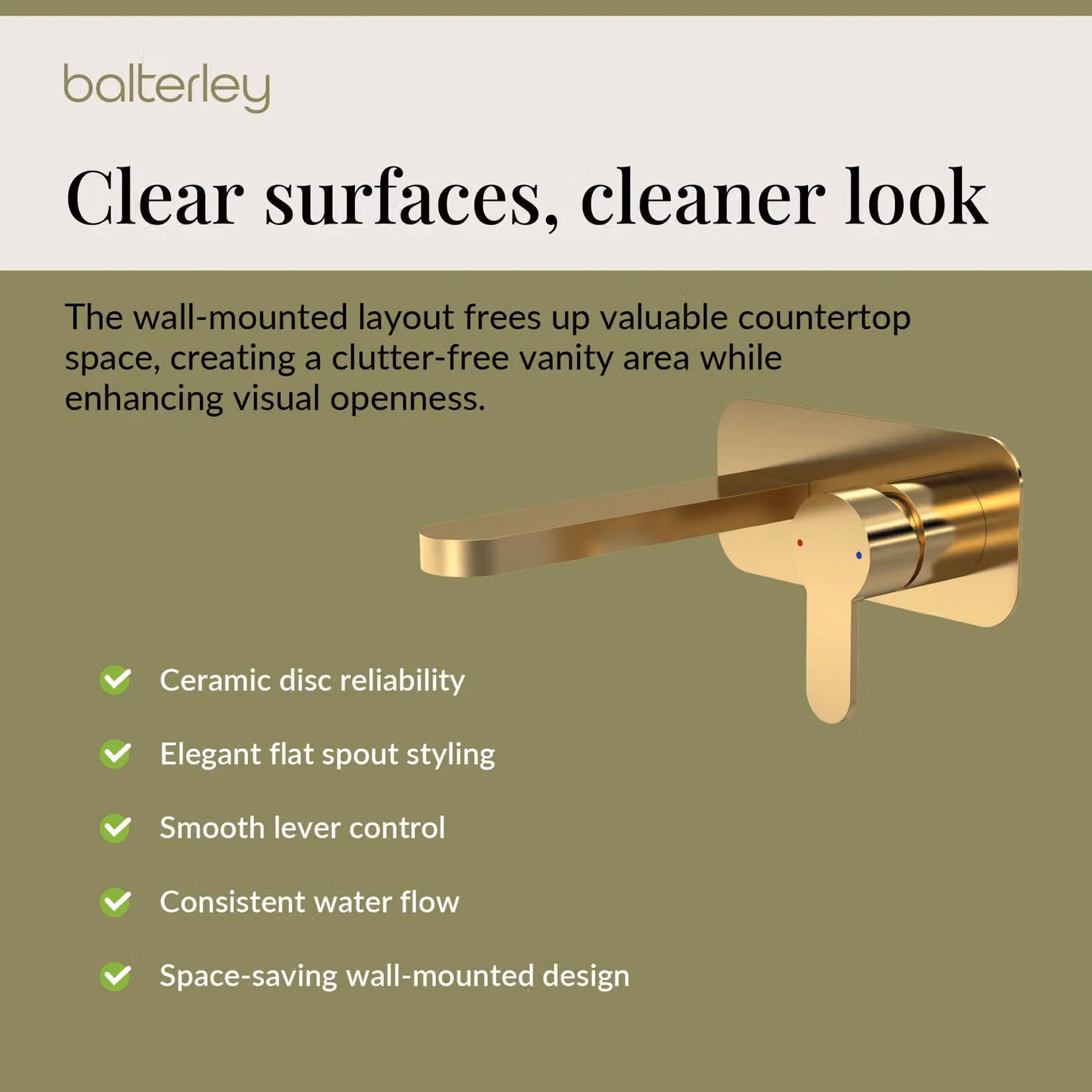 Balterley Pride Round Wall Mount 2 Tap Basin Mixer with Back Plate in Brushed Brass – 3