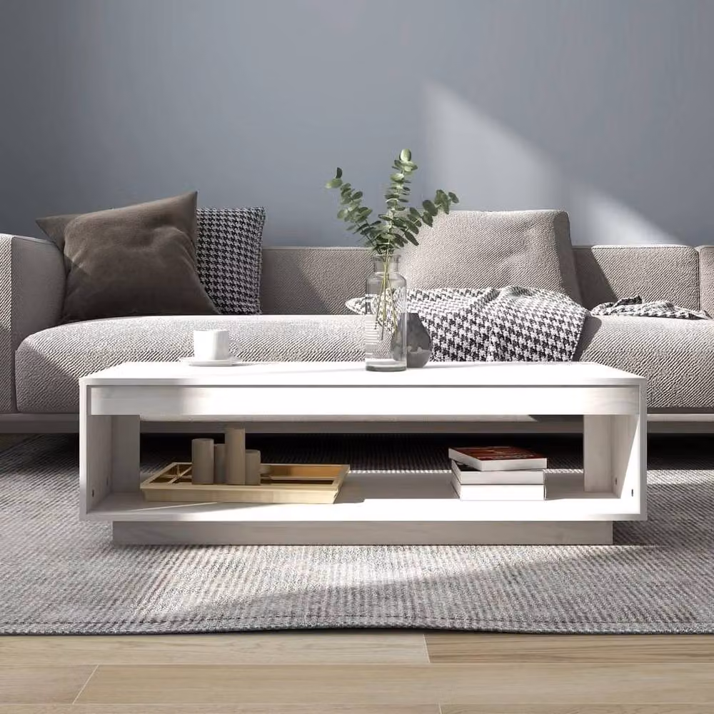 Berkfield Home White Solid Pinewood Coffee Table W/D/H: 110 x 50 x 33.5 cm – 3