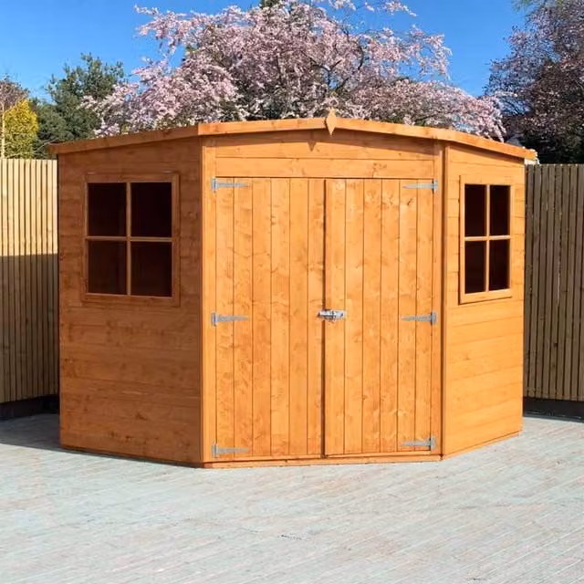 Shires Brown Tongue and Groove Corner Garden Shed with Double Doors and Window – 1