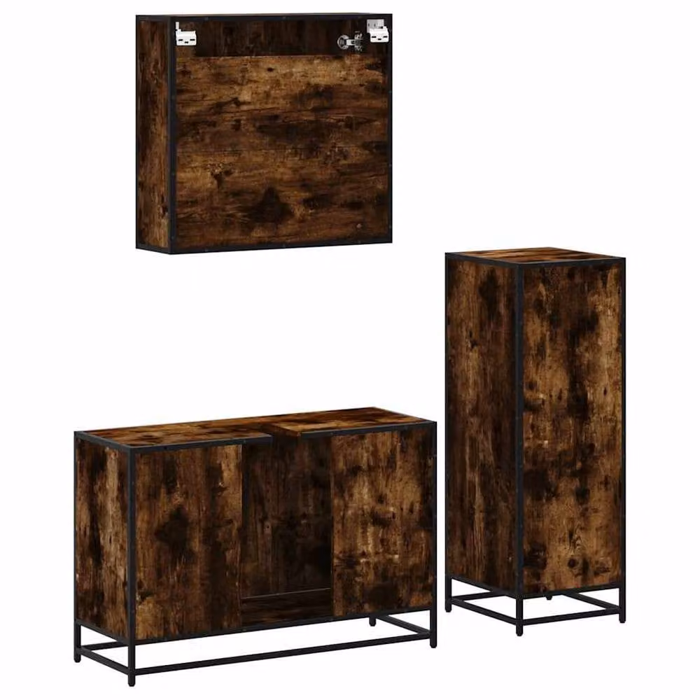 Berkfield Home 3 Piece Industrial Bathroom Furniture Set in Smoked Oak Brown – 5