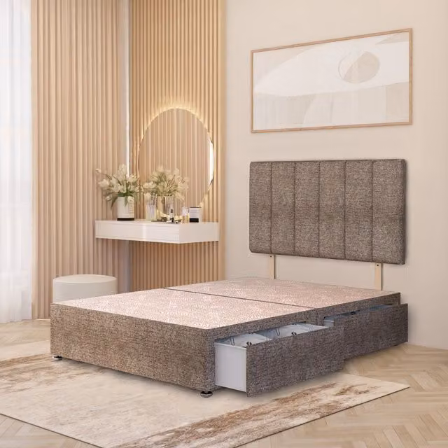 Somnior Beds Ltd Brown Striped Fabric Upholstered Divan Bed Base with Drawers W/D/H: 140 x 200 cm