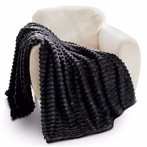 GAVENO CAVAILIA Ribbed Fluffy Fleece Blanket Throw, Black, W/D/H: 200 x 240 cm – 1