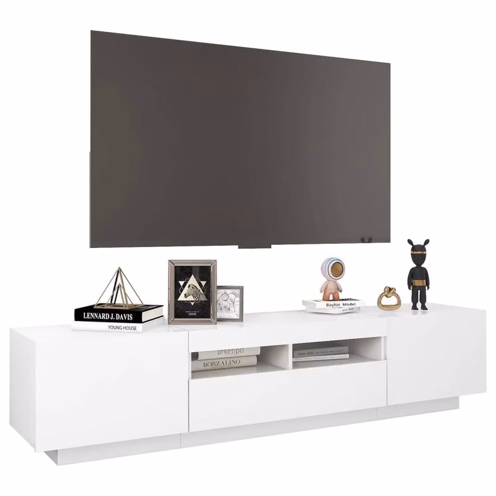 Berkfield Home Modern Glossy White TV Cabinet with LED Lights W/D/H: 180 x 35 x 40 cm – 2