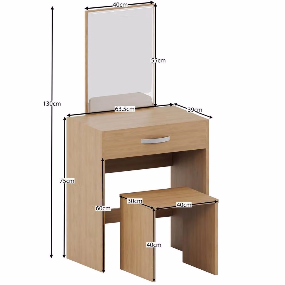 FORGEVIO Modern Dressing Table with Mirror and Stool Set in Brown Wood – 2