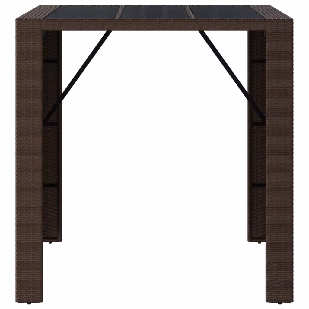 Berkfield Home Bar Table with Glass Top in Brown Poly Rattan, W/D/H: 105 x 80 x 110 cm – 3