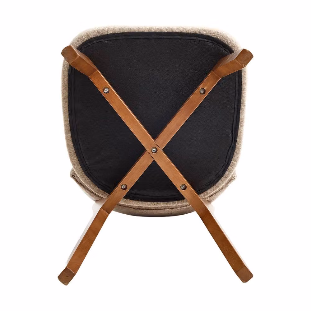 Direct Wicker Set of 2 Mid-Century Linen Dining Chairs with Solid Rubberwood Frame in Beige – 3