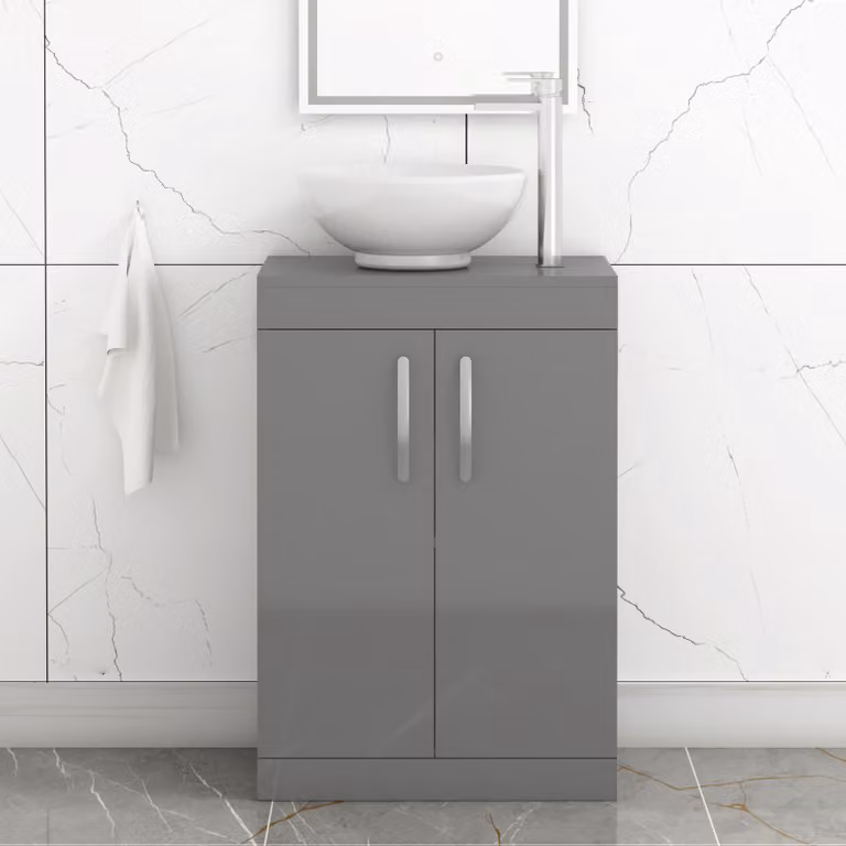 Royal Bathrooms Indigo Grey Gloss 2 Door Free Standing Bathroom Vanity Unit with Sink and Breeze Countertop Basin
