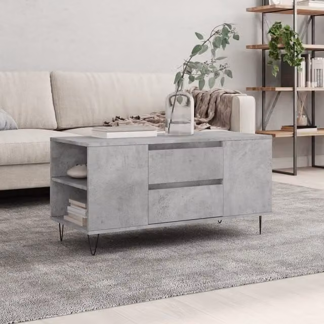 Berkfield Home Modern Rectangular Coffee Table in Concrete Grey, W/D/H: 102 x 44.5 x 50 cm – 1