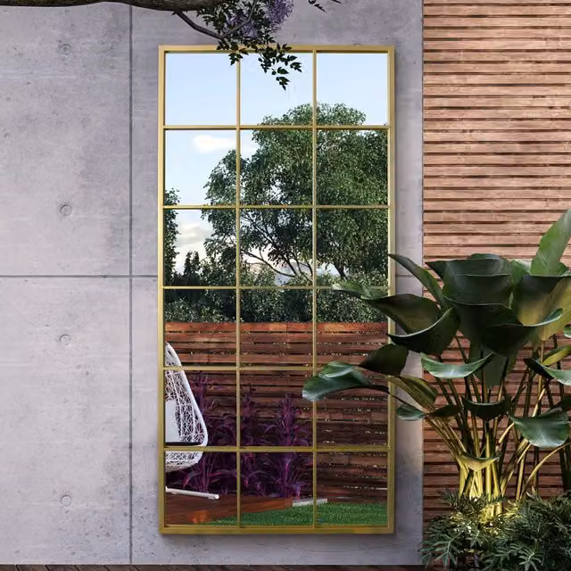 Genestra Gold Modern Rectangular Window Garden Wall Mirror