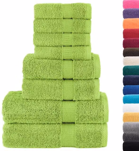 Berkfield Home SOLUND 8 Piece Premium Cotton Terry Towel Set in Apple Green, 600 gsm – 1