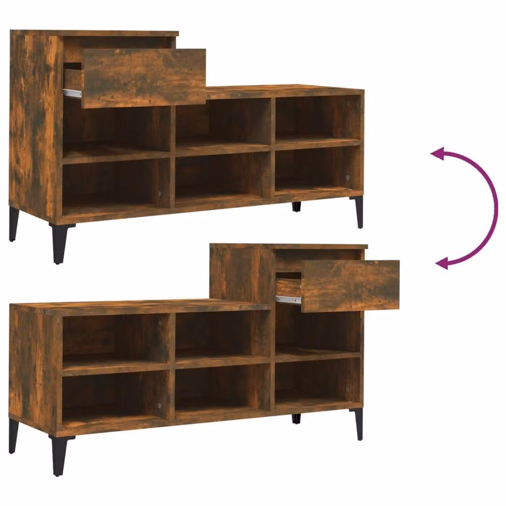 Berkfield Home Smoked Oak Shoe Cabinet in Brown, W/D/H: 102 x 36 x 60 cm – 4