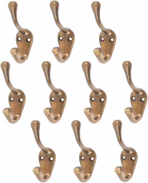 Hammer and Tongs Gold Powder-Coated Iron Narrow Hat and Coat Hook, Pack of 10, H: 80 mm, W: 25 mm – 1