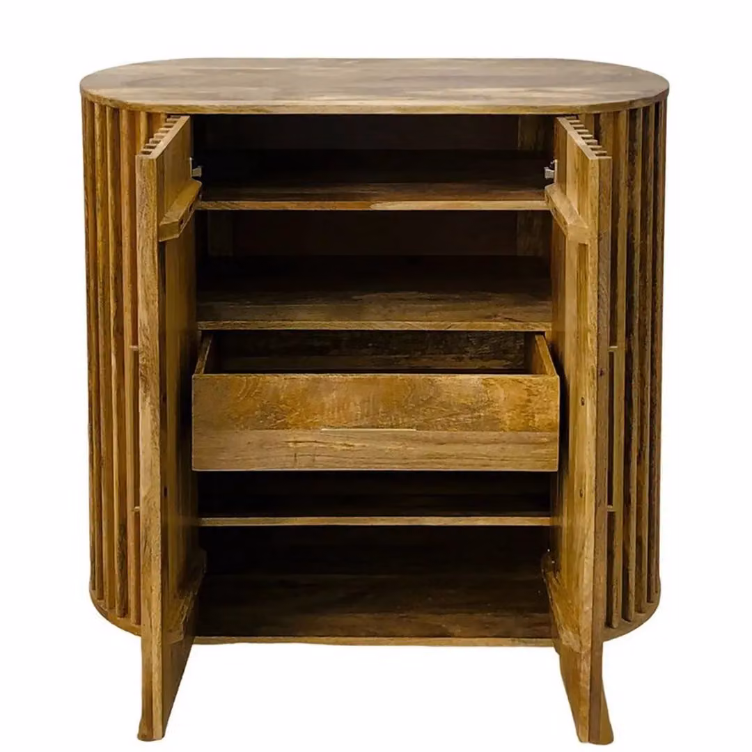 Jaipur Furniture Ltd Slated 2 Door Highboard Cabinet in Brown Mango Wood, W106.5 x D45 x H110 cm – 2