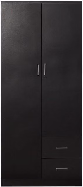 KORVIXA Black Modern 2 Door Wardrobe with Integrated Drawers and Shelf W/D/H: 100 x 100 x 100 cm