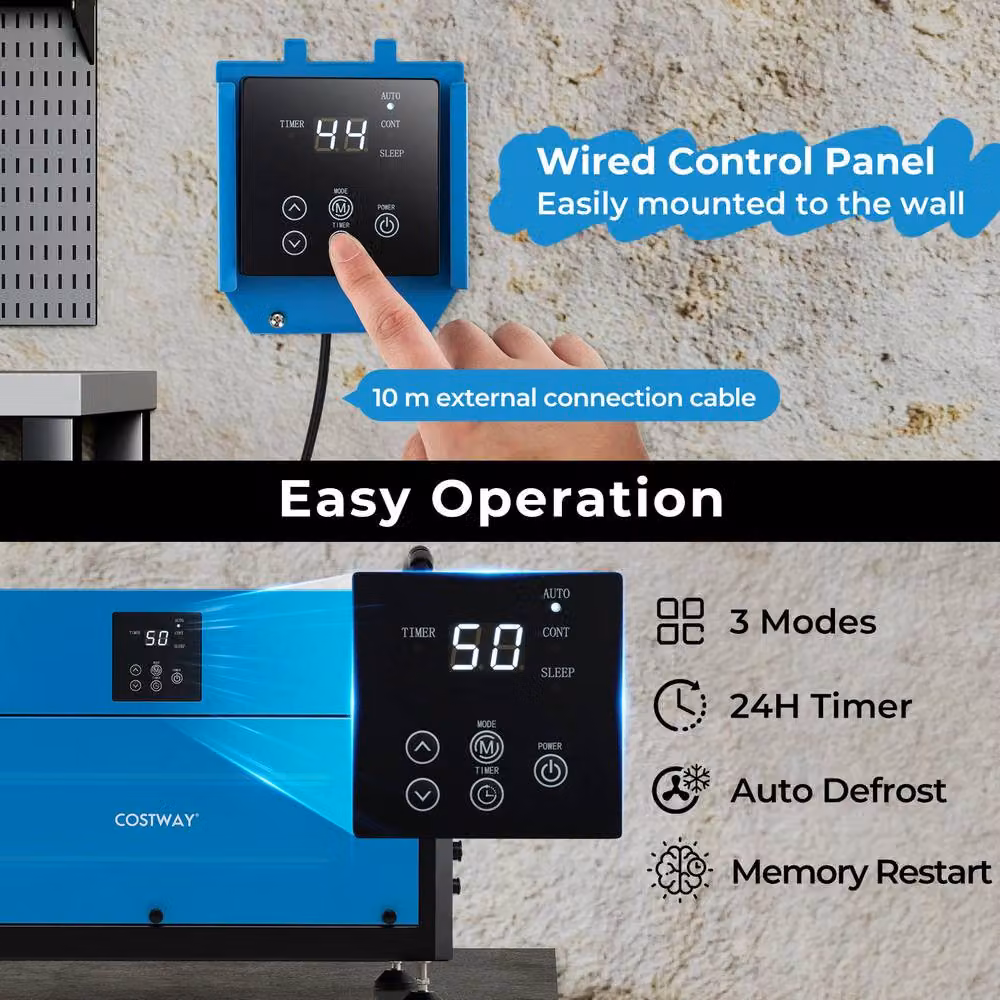 Costway Commercial Crawl Space Dehumidifier with 3 Modes, Blue – 7