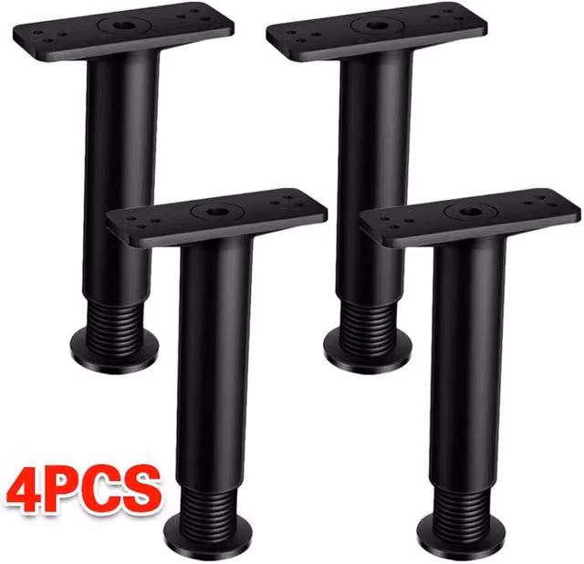 Hinsinc 4 Pack Adjustable Telescopic Metal Furniture Support Legs in Matt Black – 1