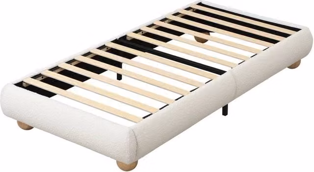 ERGOVEXA Single Boucle Upholstered Bed in Beige, W/D/H: 90 x 190 cm